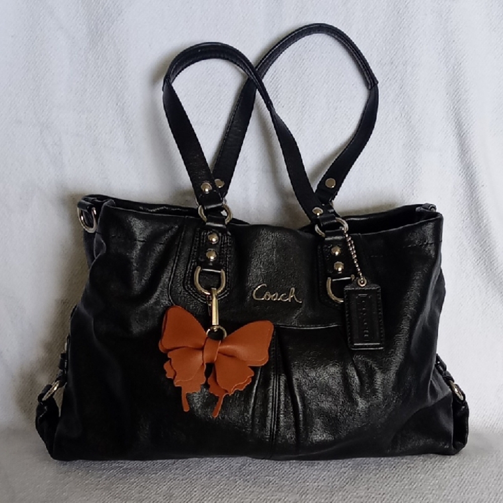 Coach Black Leather Shoulder Bag with Silver Hardware